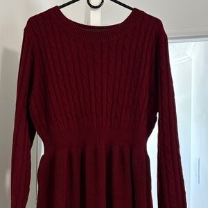 BloomChic Deep Red Long Sleeve Knit Dress